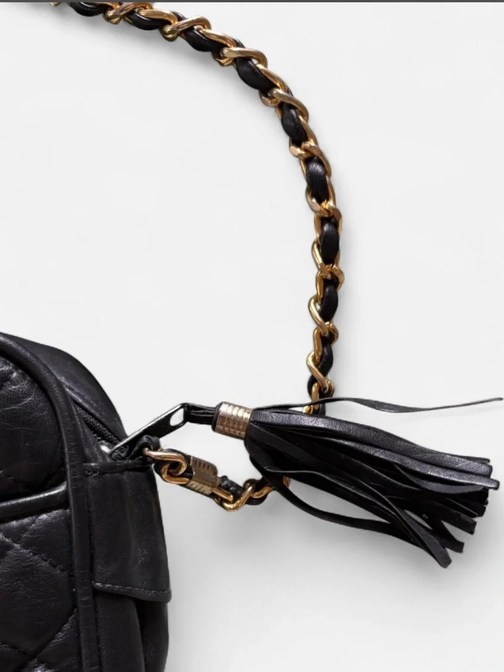 Black Leather Crossbody Purse w/ Gold Strap <3